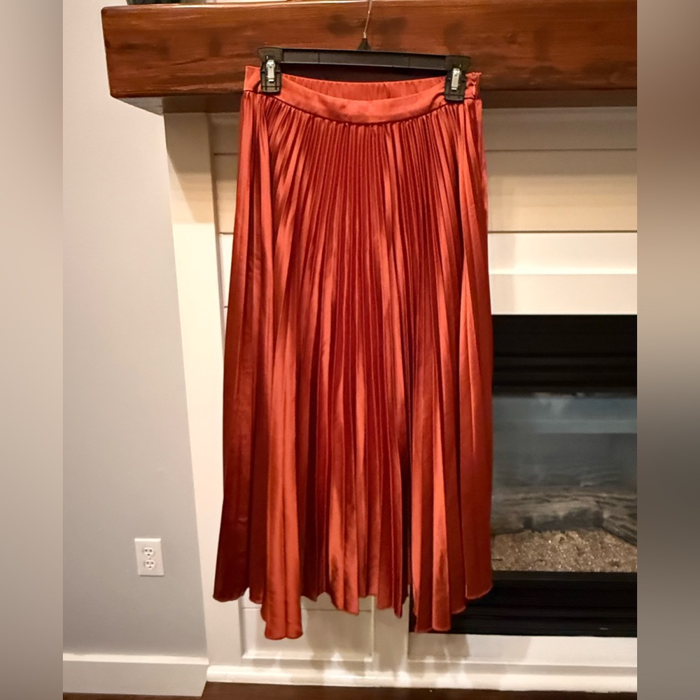 Elegant Rust Pleated Skirt ASTR size small crinkle classy skirt zipper side